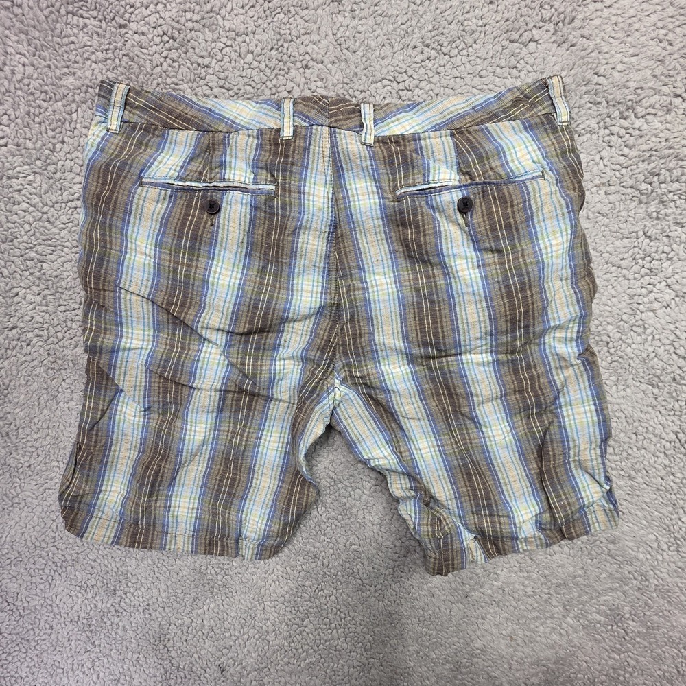 Tommy Bahama Shorts Mens Size 38 X 10 Blue Plaid Linen Casual Flat Front Chino - Picture 5 of 6